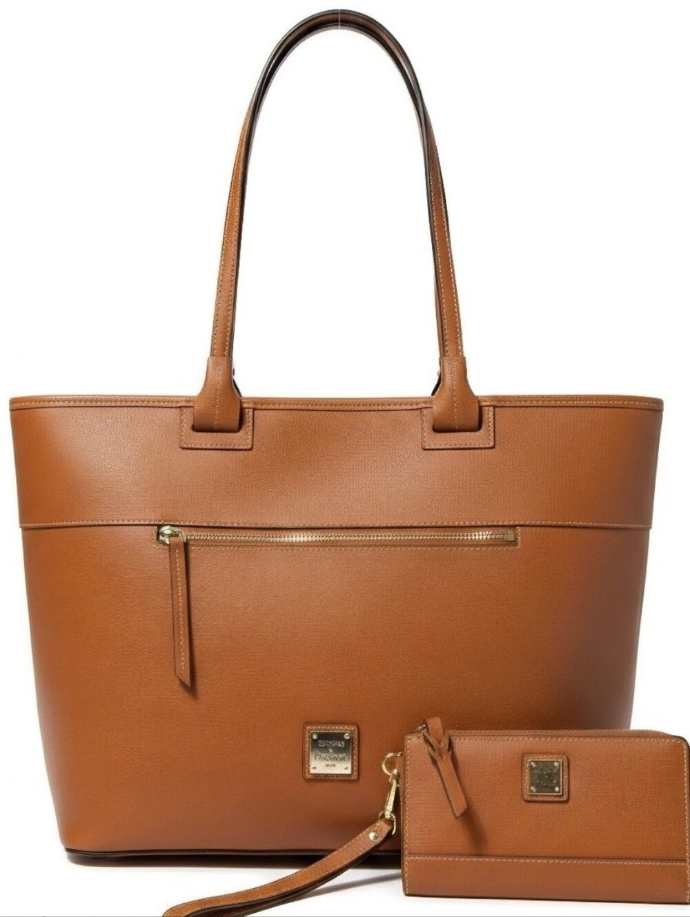 Dooney & Bourke Saffiano Natural Tan Large Leather Tote with Wristlet